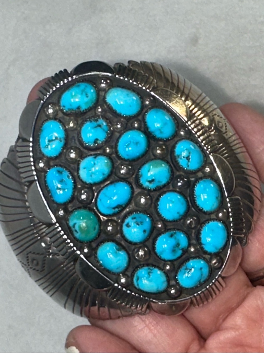 Vintage Navajo Sterling Silver Turquoise Cluster Cuff Bracelet K. Jones 69.8g - Picture 10 of 10